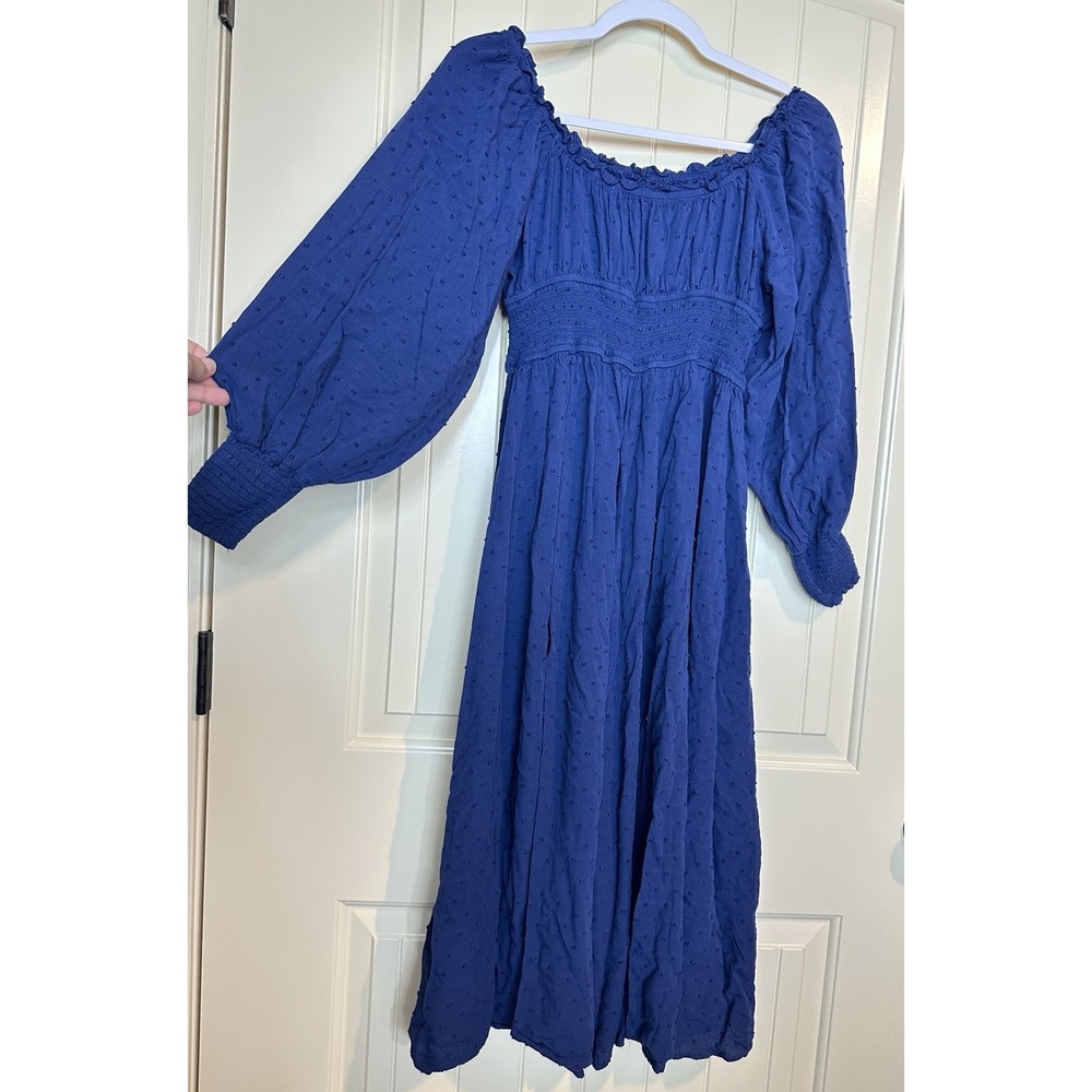 girls Swiss Dot Smocked Midi Cottagecore Dress empire waist boho prairie 12 14 L